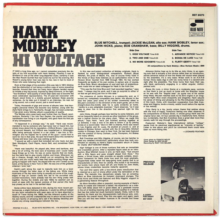 The back cover including Leonard Feather’s liner notes are set in .