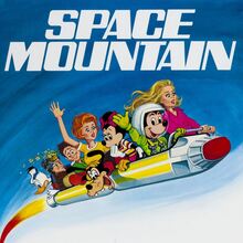 Disneyland Space Mountain promotional poster, flyer, bumper sticker