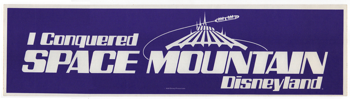 A 1977 Disneyland Space Mountain bumper sticker, set in Karolys Italique