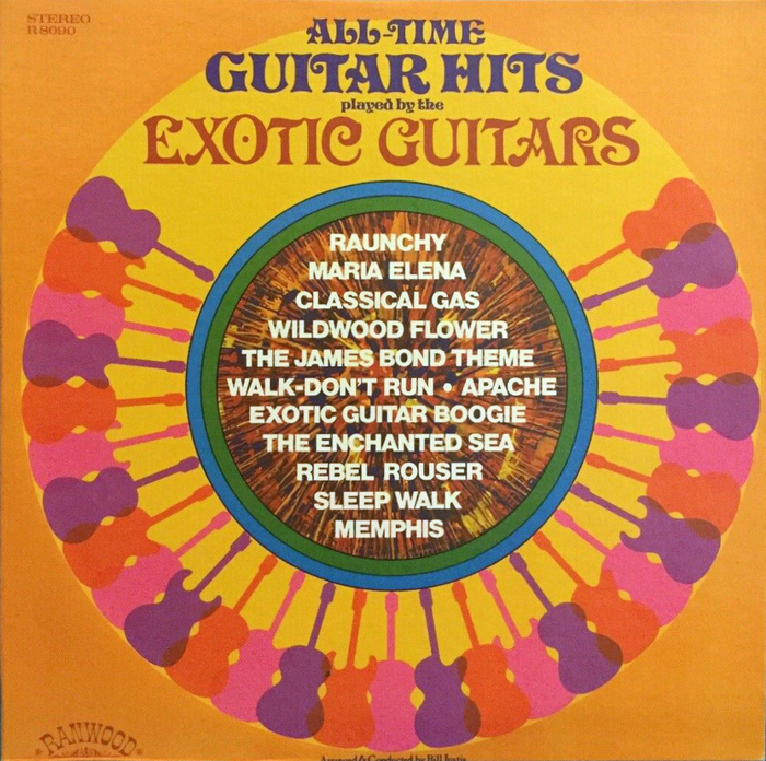 All-Time Guitar Hits, 1971. The title is in , the track names in  Bold. Cover design by . [More info on Discogs]