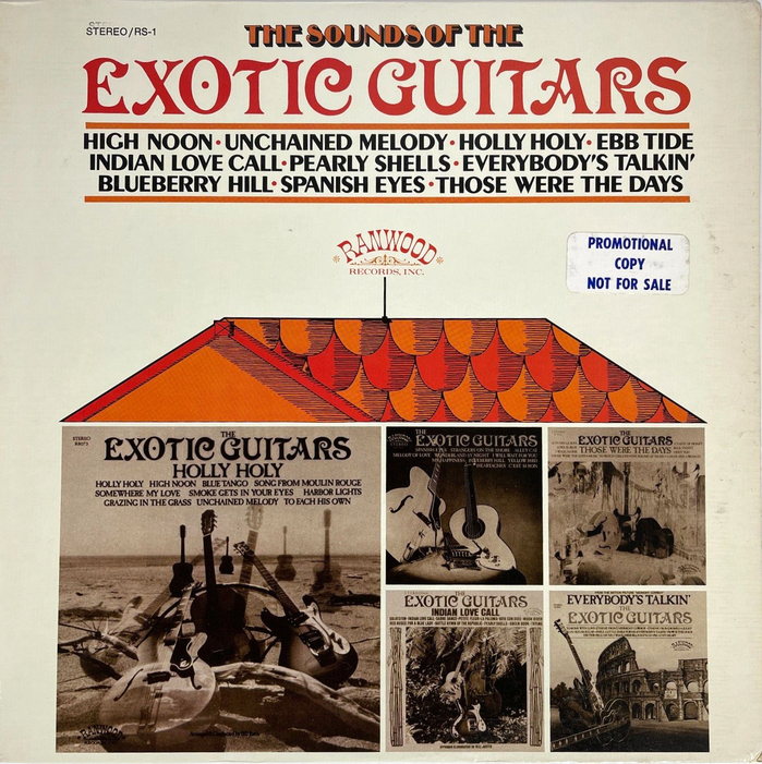 The Sounds of the Electric Guitars, March 1970. The first part of the album title is in bichromatic , the track names in all-caps . Cover design by . [More info on Discogs]