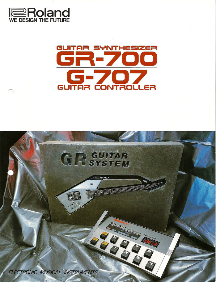 Front cover of the 1984 GR-700 and G-707 Brochure. Model names are typeset in Earth. Note different A and G used.