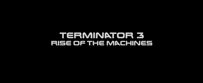 The film&rsquo;s title, typeset in Earth, as previously used for The Terminator and Terminator 2: Judgment Day. Opening titles designed by BiPack, Inc.. Curiously, the title on the one sheet poster, created by Intralink Film Graphic Design, appears to have used a modified version of Terminator Real NFI, a Terminator-style font derived from China and created by Thomas W. Otto (Norfok Incredible Font Design) in 2002.