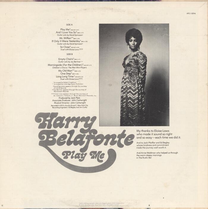 Harry Belafonte – Play Me album art 2