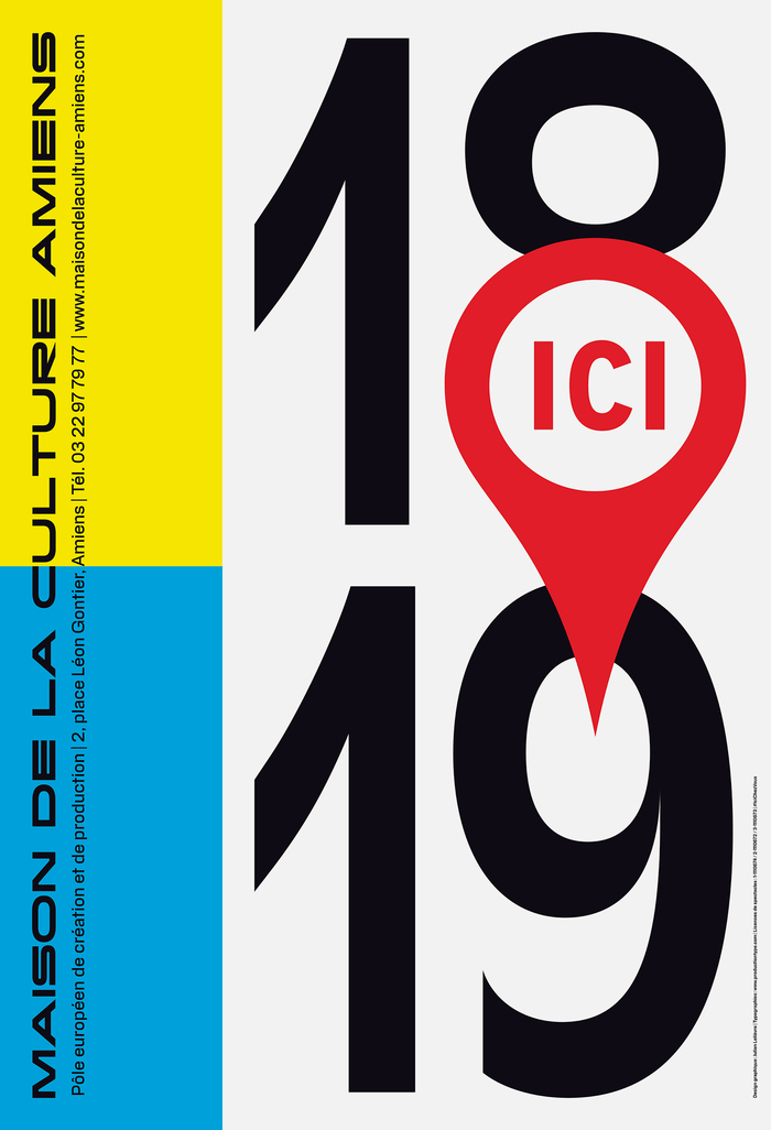 The MCA logo is in PVC Banner Ultra, with Media Sans for the address. The figures to the right are from PVC Menu, with “ICI” (“here”) in Signal.