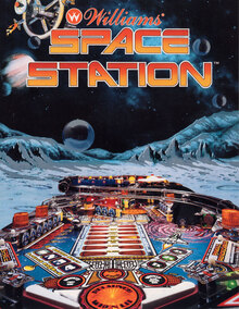 Williams Space Station pinball machine flyer and translite art