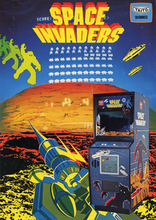 <cite>Space Invaders</cite> promotional flyers and cabinet art
