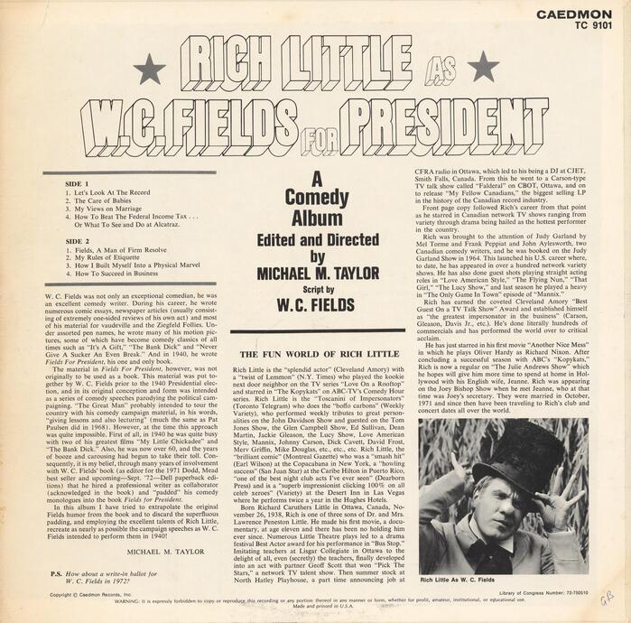 The back cover features Eightway Soutwest Shaded without color fill. Track list and liner notes (by editor Michael M. Taylor) are set in .  is used for the caption,  for the fine print.