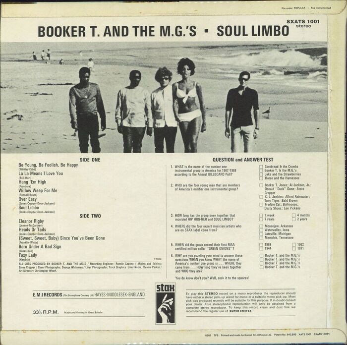 Back cover of a British pressing by EMI Records, featuring  Bold Condensed