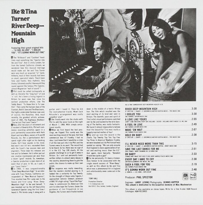 The back cover of the 1969 U.S. reissue. The soft bold serif at the top left is a boldened version of . On some pressings, it also appears on the front cover. The photograph was taken by Dennis Hopper (yes, the Dennis Hopper). Liner notes and track listing are set in .