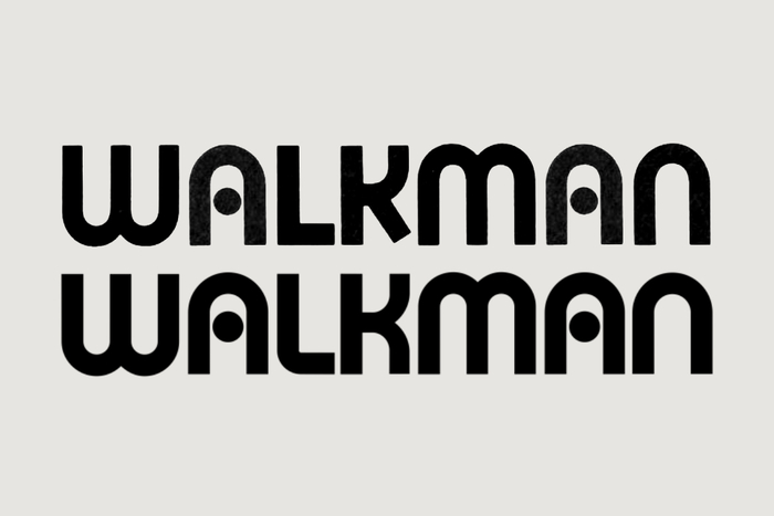 Burko Circle (top, from Dan X. Solo’s Sans Serif Display Alphabets, 1979) compared to the Walkman logo (bottom, 1981): A and N were made slightly wider, the dot in A was enlarged and moved up, L got a round outer corner, and K was given a curved leg for more stability.