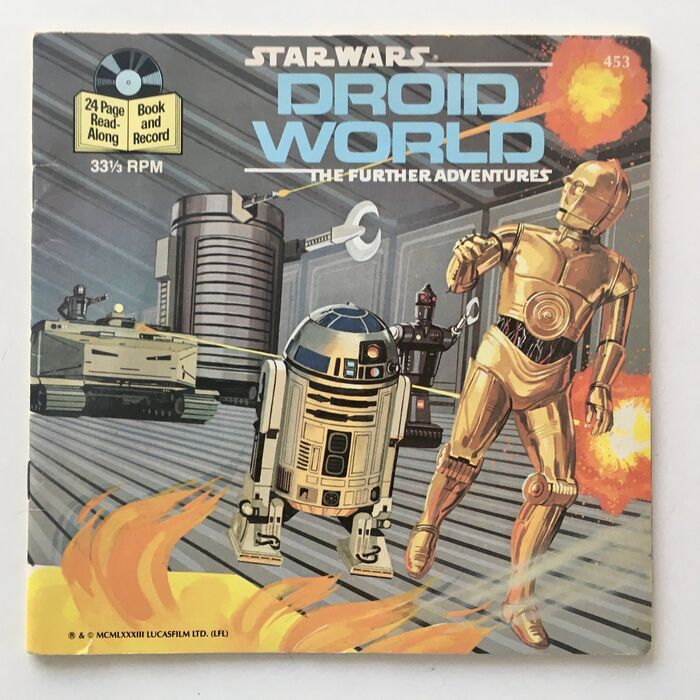 Front of the book-and-record cover for Droid World