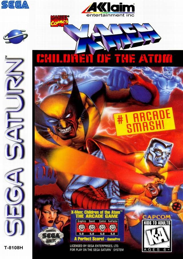 The Sega Saturn concole release of the game. The letterforms for “Sega Saturn” were turned into a fan font named NiseSegaSaturnU. “#1 Arcade Smash!” is set in a bold extended style of .