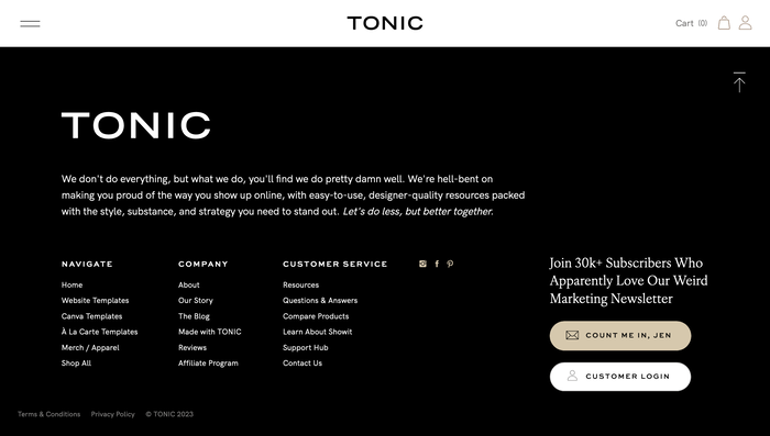 Tonic Site Shop website 9