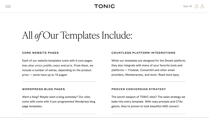 Tonic Site Shop website 8