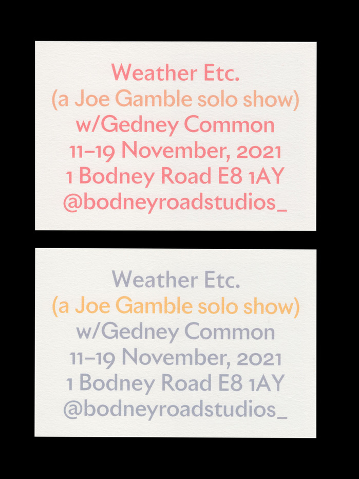 Weather Etc. (a Joe Gamble solo show) w/Gedney Common at Bodney Road Studios 9