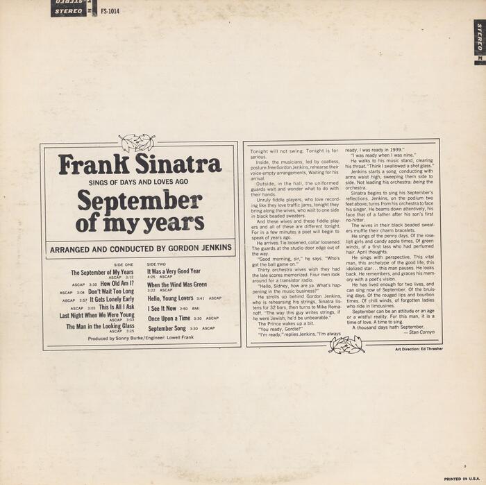 Frank Sinatra – September of My Years album art 3