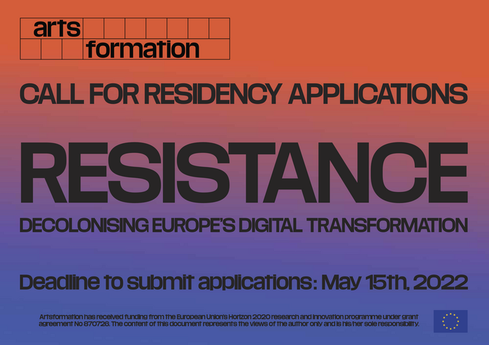 Cover page of a pdf with a call for residency applications for a project called Resistance. Decolonising Europe&rsquo;s Digital Transformation