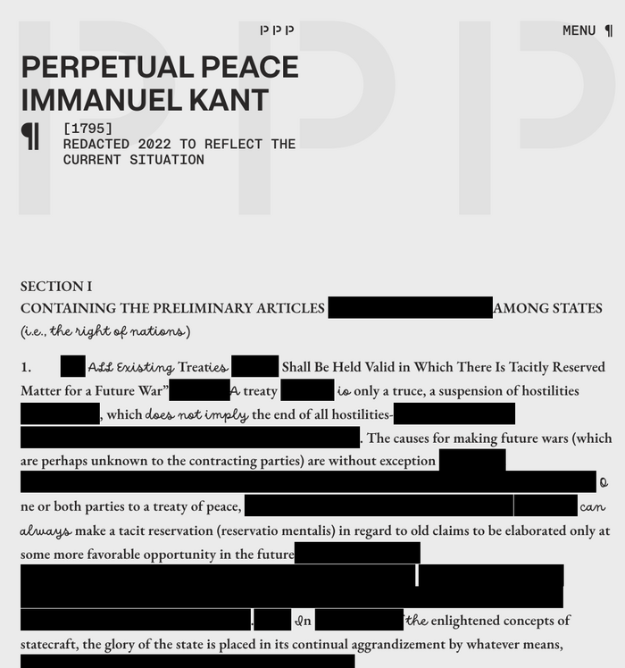 The redacted update of Immanuel Kant’s Perpetual Peace combines  and .