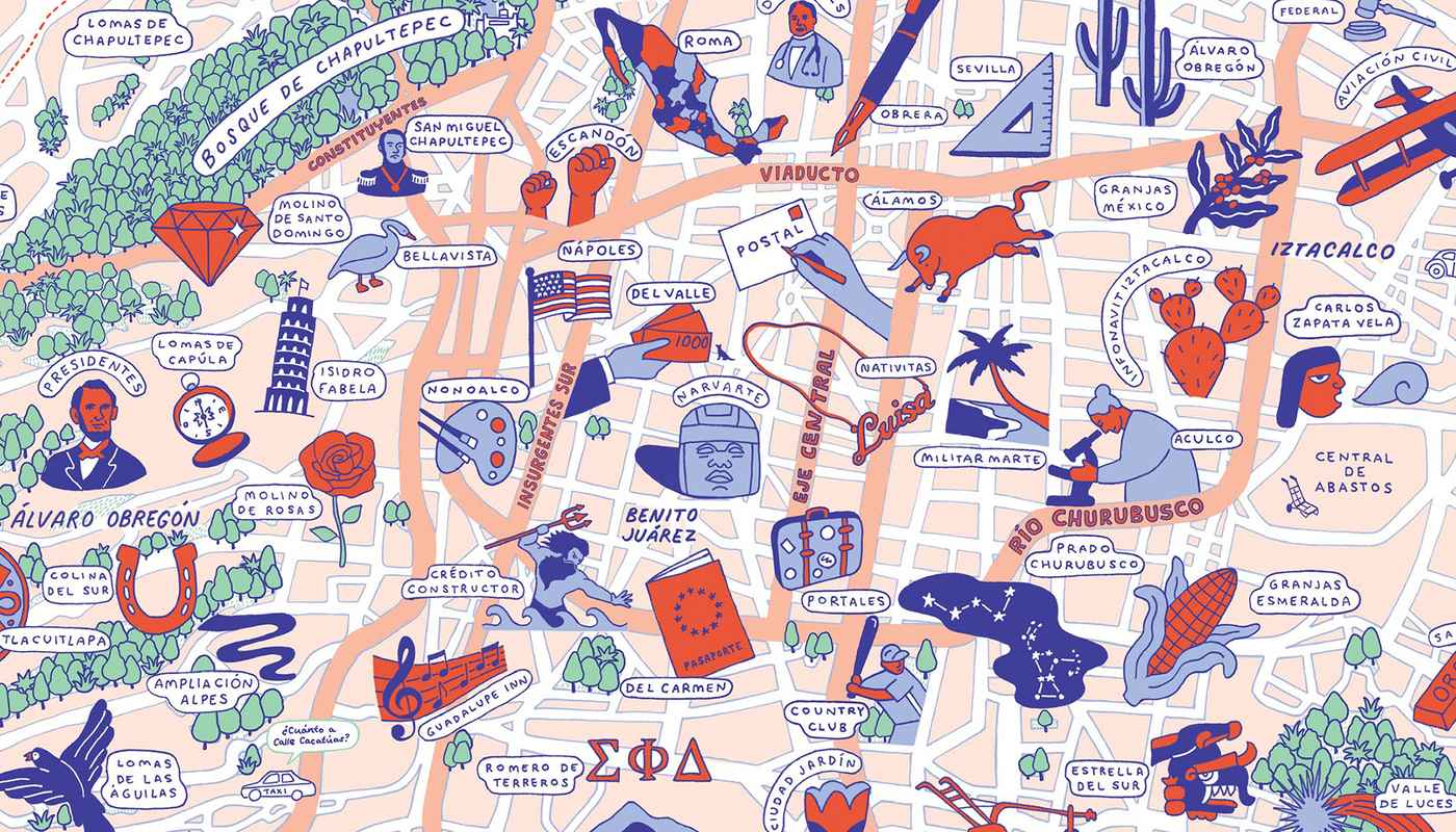 Las calles y sus temas. Mapa ilustrado de la Ciudad de México - Fonts ...