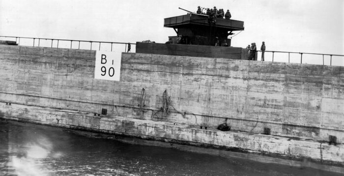 A Phoenix breakwaters from the artificial Mulberry harbour in Normandy during World War II.