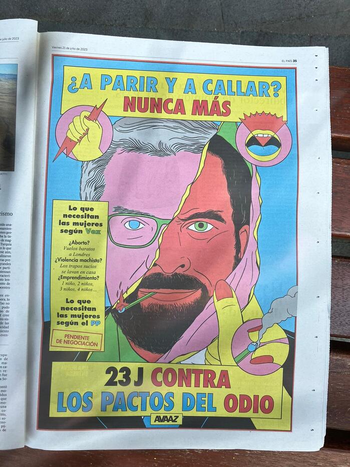 Full-page ad in the newspaper El País