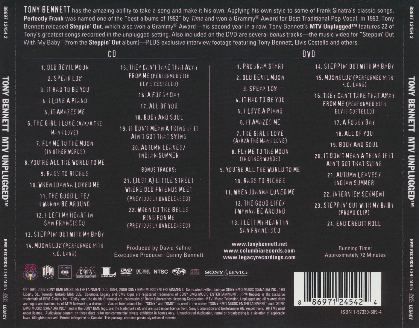 Tony Bennett – MTV Unplugged album art - Fonts In Use