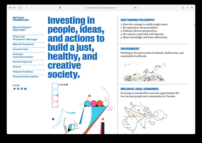 Metcalf Foundation Biennial Report 2020–21, “What Matters Now?” 12