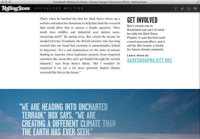 “Greenland Melting”, Rolling Stone feature website 5