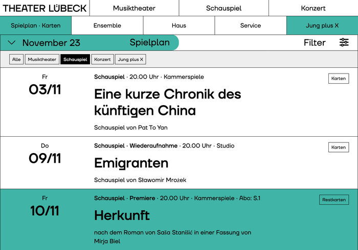 Schedule for the drama section, November 2023