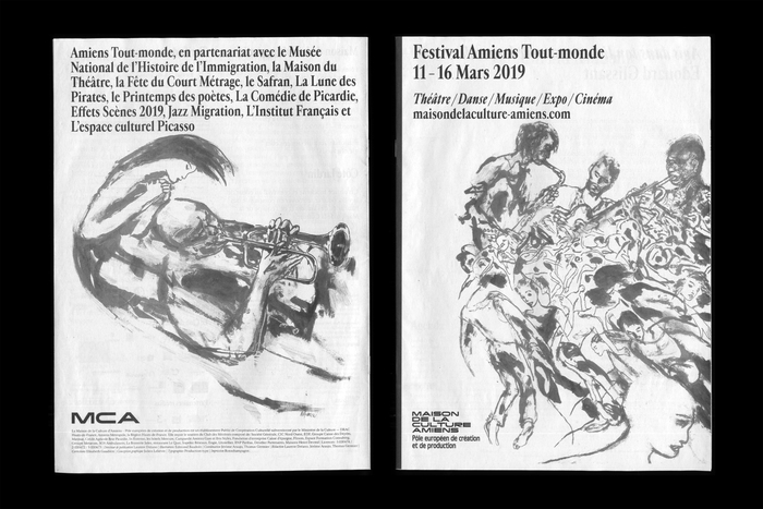 Cover and back cover of the 2019 festival program with illustrations by Edmond Baudoin