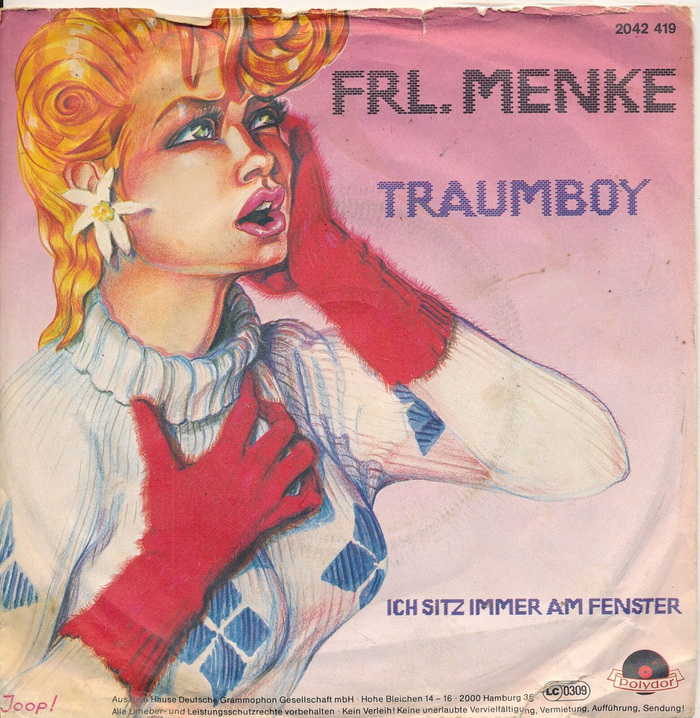 Cover for “Traumboy” b/w “Ich sitz immer am Fenster”, with art by Wolfgang Joop