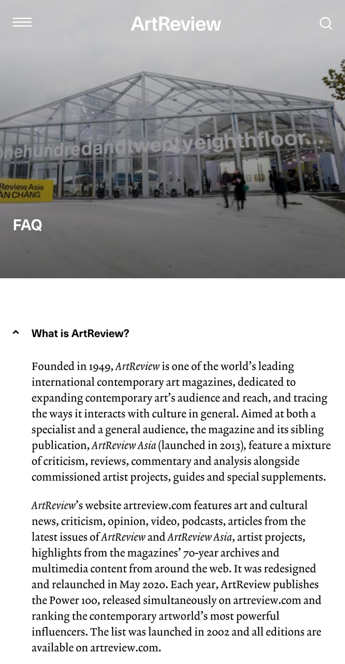 FAQ, mobile view