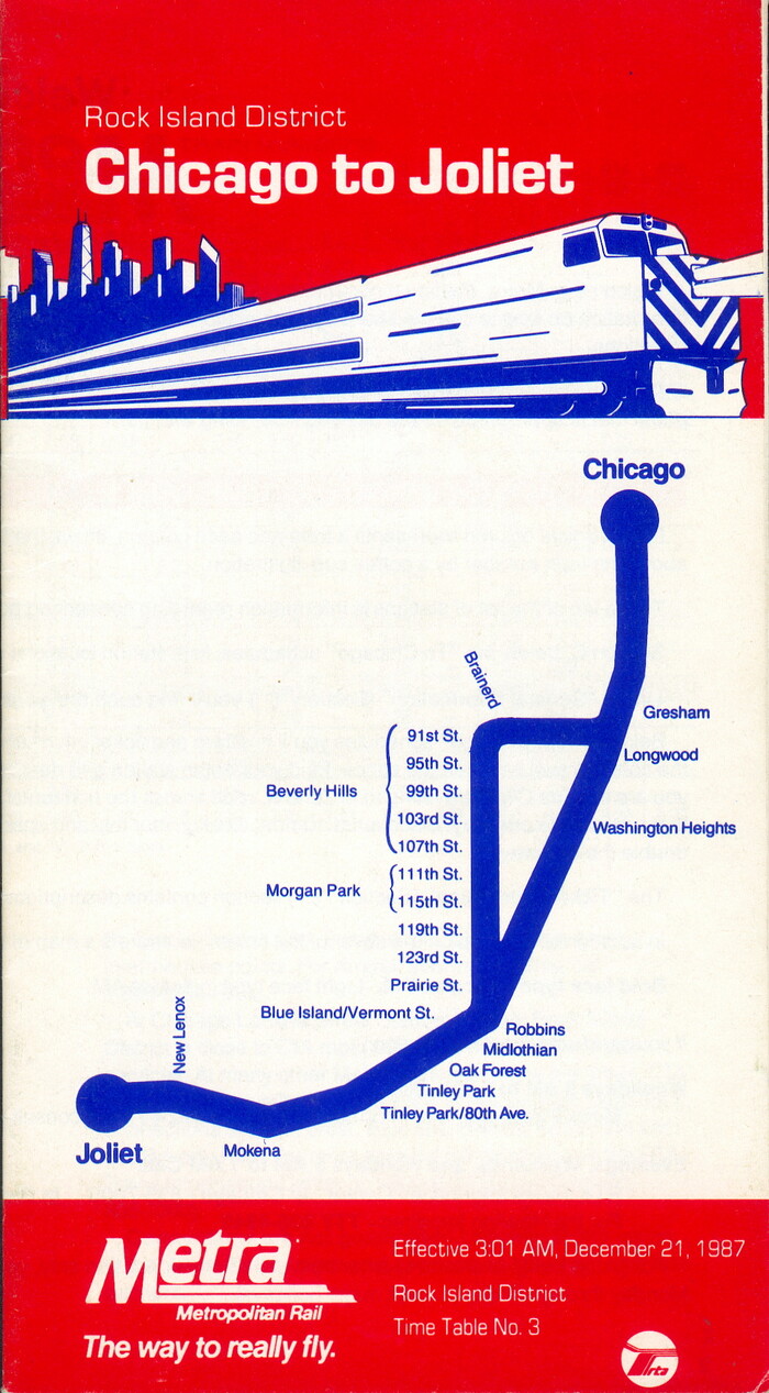 Metra time table for Chicago to Joliet, Rock Island District, December 21, 1987
