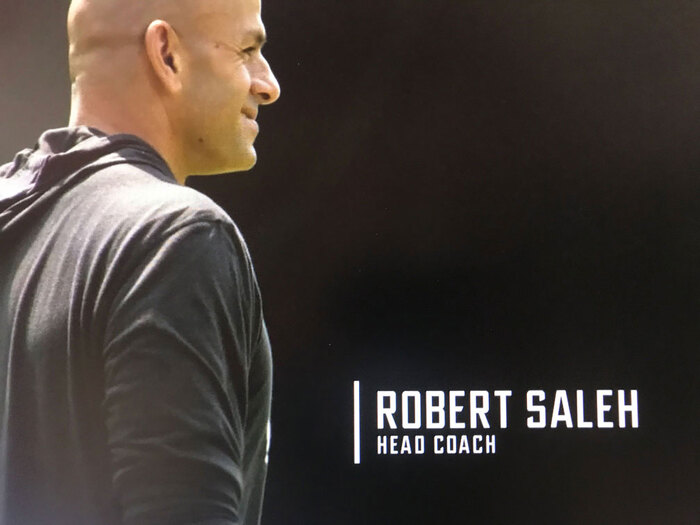 Hard Knocks name tag for coach Robert Saleh