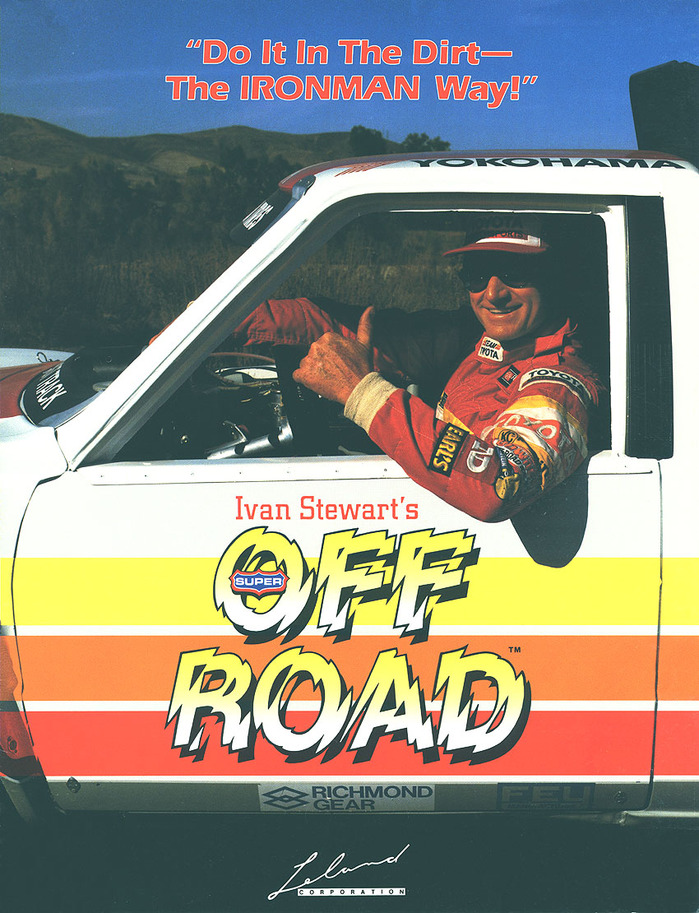 Flyer for Super Off Road. Stewart’s name uses . “Do It In The Dirt—The IRONMAN Way!” is in contoured .
