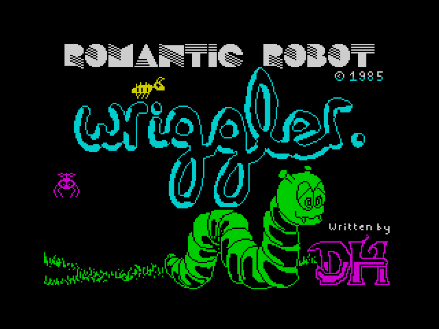 Title screen with a freely drawn “wriggler.” (with similar highlight effects as in Glowworm) and a bitmap rendition of Sinaloa