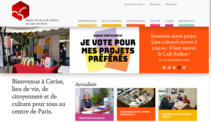 Homepage with a welcome message in Dapifer Stencil. One of the slides features  by .