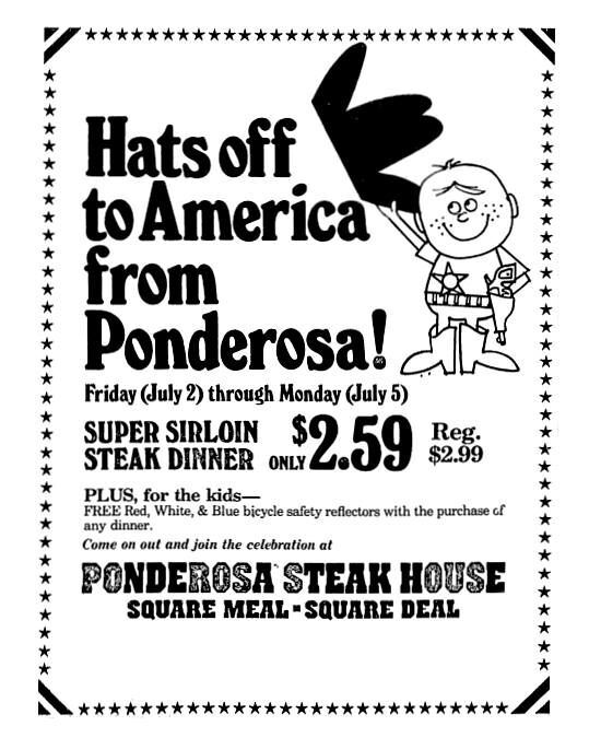 &ldquo;Hats off to America&rdquo; newspaper ad, July 1976, ft. 