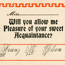 “Will you allow me Pleasure of your sweet Acquaintance?” card