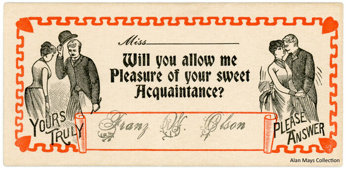 “Will you allow me Pleasure of your sweet Acquaintance?” card