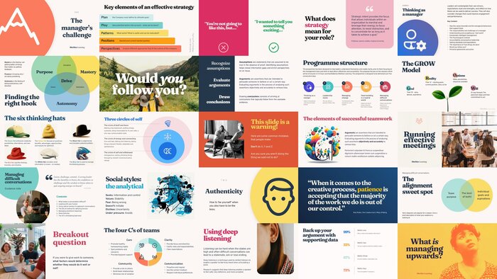 We created hundreds of templates for training course materials, to represent a wide variety of different concepts, models, exercises and frameworks.
