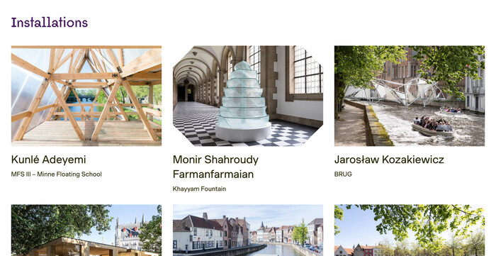 Overview of installation projects shown at the 2018 edition, with octagonal hover effect