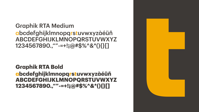 Christian Schwartz of Commercial Type customized the sans-serif typeface Graphik for Span and the RTA to better align with the form of the RTA monogram.
