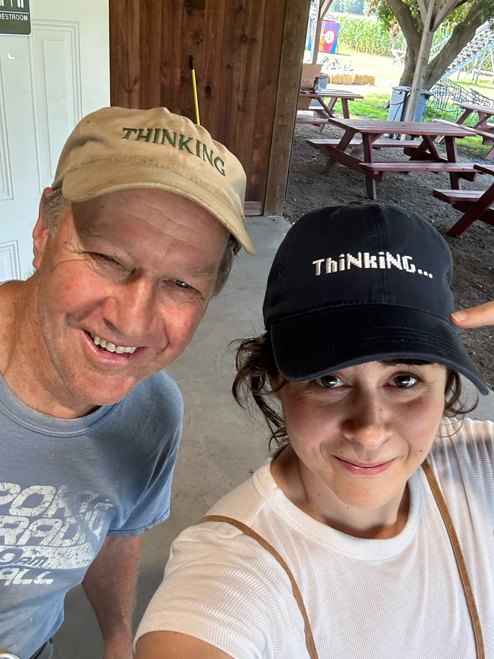 Maze founder Mike Wissemann and designer Jess Marsh with their thinking caps on. (Jess’s new one uses Lab DJR)