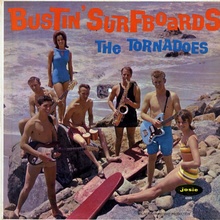 The Tornadoes – <cite>Bustin’ Surfboards</cite> album art