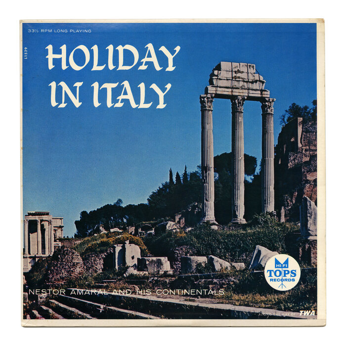 Holiday in Italy features a photo of the Forum Romanum and an all-caps setting of . From the back cover:



Nestor was born and raised in the industrial city of Sao Paulo, Brazil, which is heavily populated by the Italian people. It was quite natural that he should grow to love the music of Italy. In this album he is working with a small combination featuring himself on the violin, guitar, and that most typical of Italian instruments, the mandolin.



[More info on Discogs]