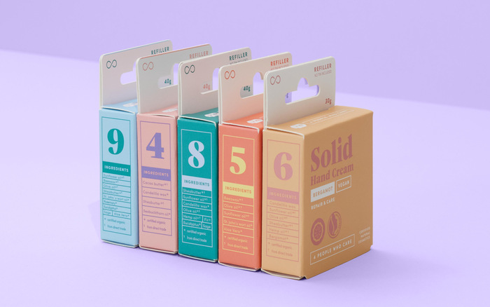 Nice Headline numerals play an important role in the packaging design of 4 People Who Care product lines
