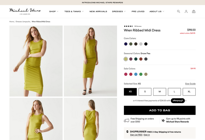Product page with Mars Extended for the &ldquo;Add to Bag&rdquo; button