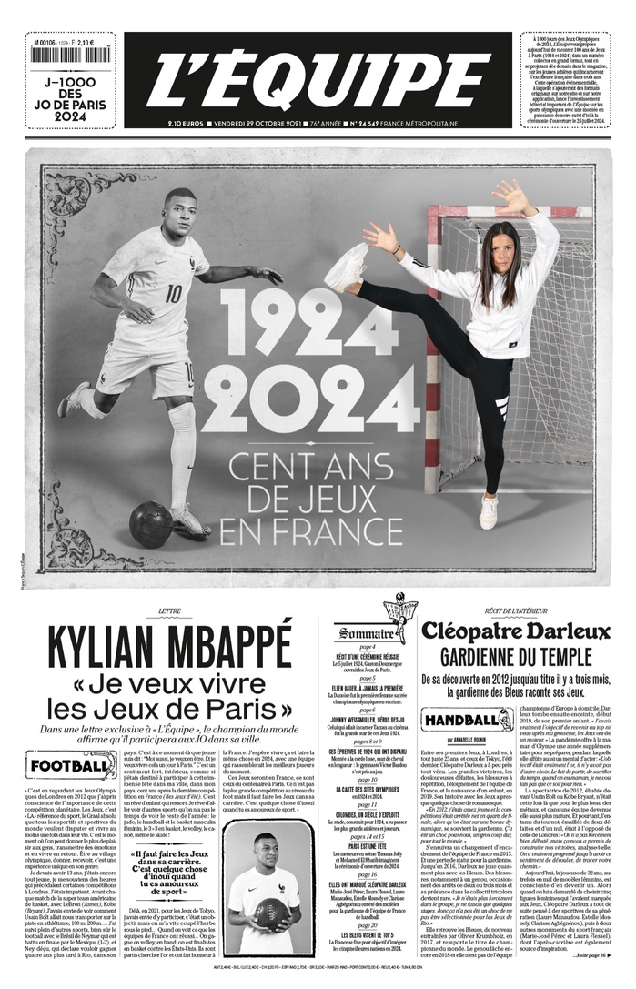 L’Équipe, “1924–2024, Cent ans de Jeux en France” 1